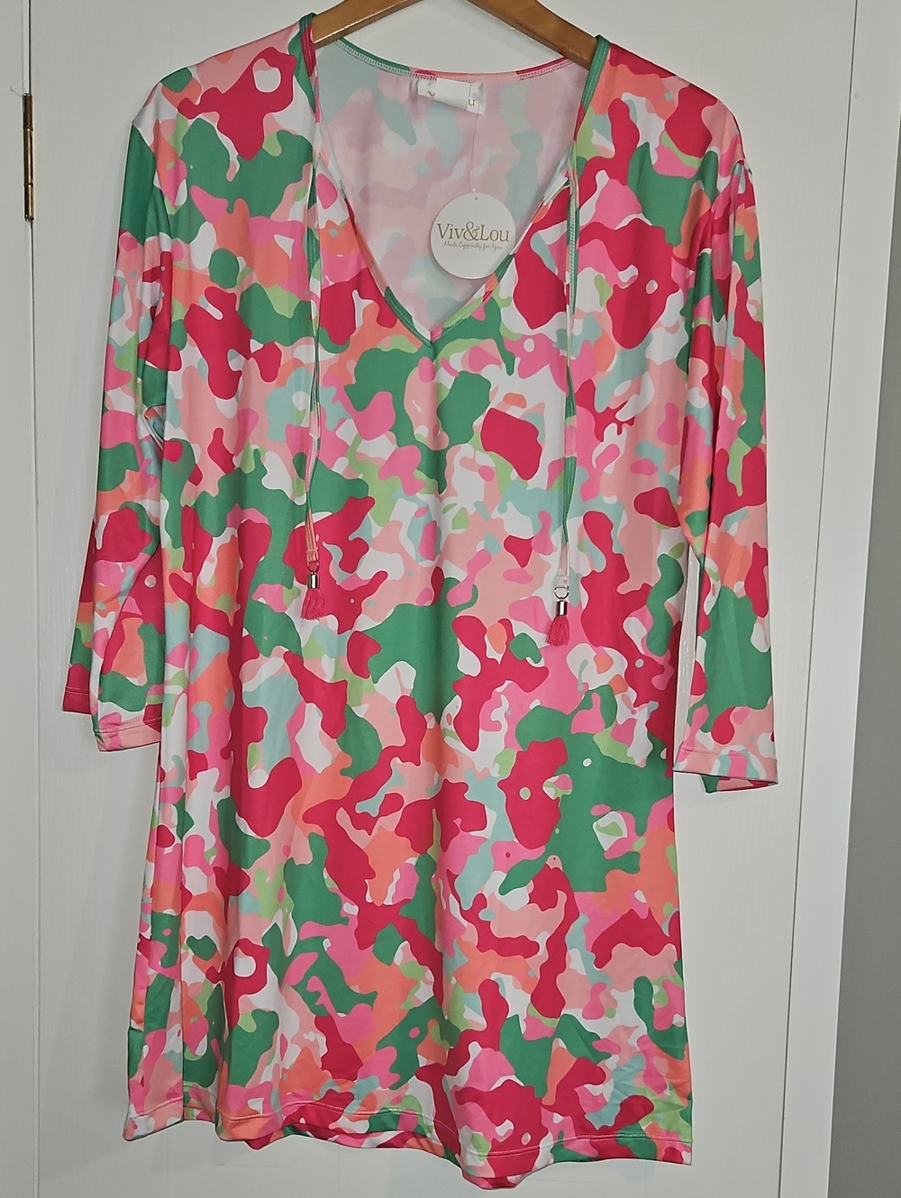 Pink and Green Camouflage V-Neck Swim Coverup S/M